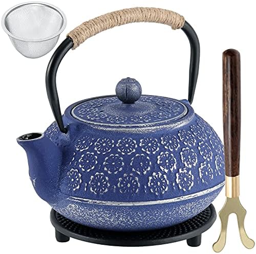 Хакзеон 34 мл/1000 мл леано железо чајник со филтер од не'рѓосувачки челик, чај котел обложена со емајлиран ентериер, јапонски стил тетсубин за лабав чај од лисја, чајн?
