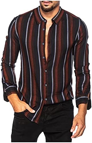 XXBR памучни постелнини Обични кошули за мажи, 2021 пад на копчето надолу со шарени врвови со долги ракави деловни лабави лажни кошула