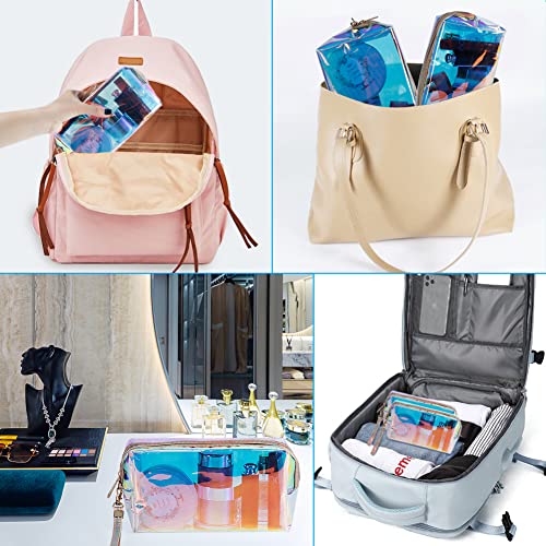 HRX Пакет Јасна Иридентна Холографска Торба За Шминка, 2 парчиња Козметички Торбички За Патување Со Патент За Организатор На Тоалет За Торба