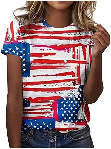 4 јули Кошули Жени Сончоглед Цвет Графички Маици Блузи Секојдневен Краток Ракав Меморијален Ден Американски Знаме Врвови