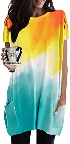 Women'sенски врвови за туника за хеланки, обична летна маичка печати кратки ракави фустани туника лабава удобна маичка