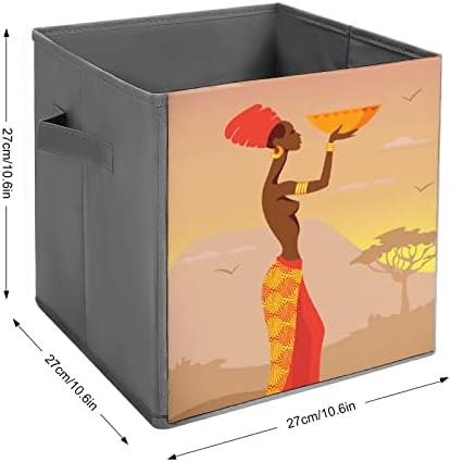 Африканска Жена Склопувачки Канти За Складирање Основи Преклопување Ткаенина Коцки За Складирање Организатор Кутии Со Рачки