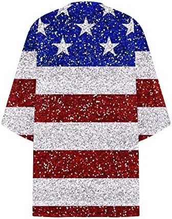 Кимоно Кардиган За Жени Лабави Секојдневни 3/4 Ракави Блуза Блузи Мода Американско Знаме Патриотска Кошула Плажа Облека Врвот