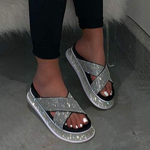 Женски сандали 2021 година, платформата Rhinestone сандали удобни рамни сандали женски се лизгаат на сандали со слајдови на рамни