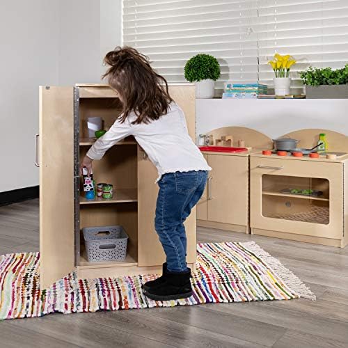 Флеш мебел Херкулес Детски дрвена кујна фрижидер за комерцијална или домашна употреба - безбеден, дизајн пријателски за деца