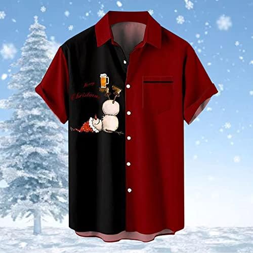 ZDDO Божиќно копче надолу кошули за машки кратки ракави смешни Божиќни графички крпеници хавајски кошула забава куглање кошули