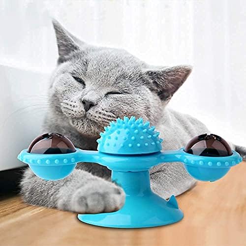 Krupasadhya Rotate Windmill Cat Toy Toothbrush Chew Toys Turntable Cat Molar Toy Scratching Tickle Toy with Catnip LED Light