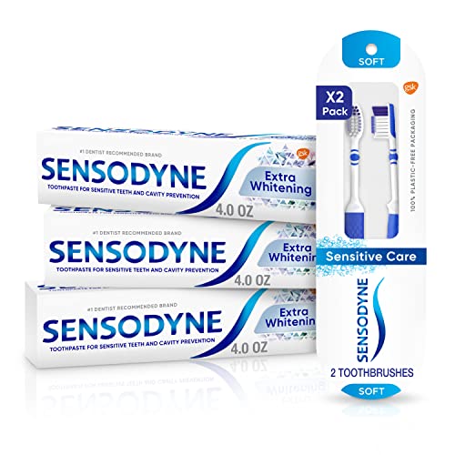 Sensodyne Extraple Bleaking Paster Paste - 4 мл x 3 и мека пакет за четки за заби - пакет од 2 брои