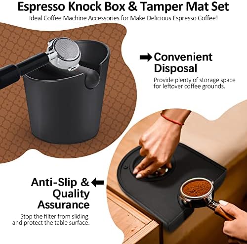 Кутија за тропање на еспресо и еспресо тампер-шок-апсорбентна кутија со нокаут со отстранлива лента за тропање и не-лизгање на