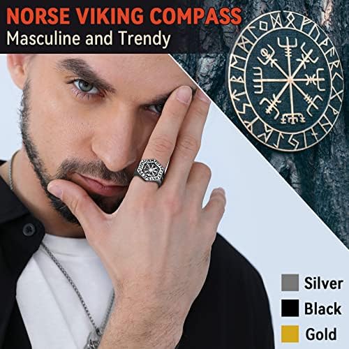 Faithheart Viking Vegvisir Pirate Compass Rings, не'рѓосувачки челик/18K позлатен норвешки симбол гроздобер накит персонализиран обичај