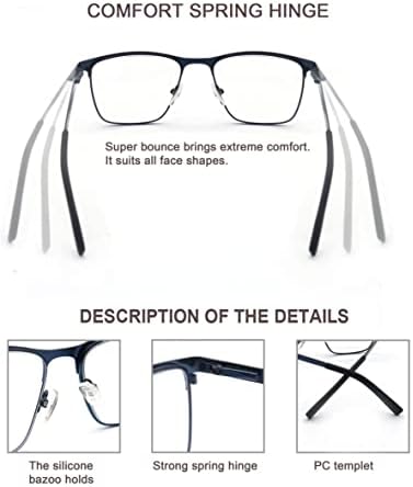 Heeyyok 4-пакет сино светло блокирање на очила за читање мажи стилски читатели на метални рамки, удобност анти-сјај УВ филтер за очила за филтрирање