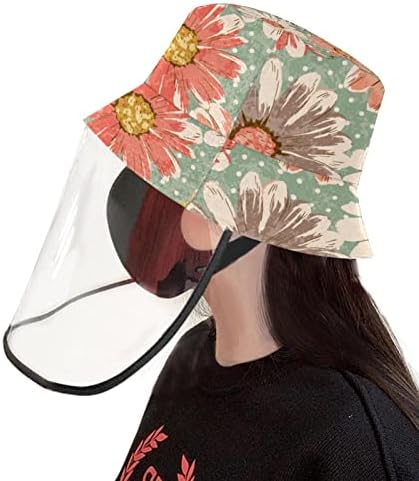 Заштитна капа за возрасни со штит за лице, рибарска капа Анти сонце, пастирска цветна розова камилица цветни цвеќиња