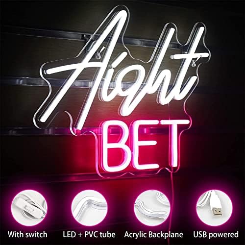 DVTEL Aith BET LED Неонски Знак, Прилагодена Игра Осветлен Декор USB Ноќни Светла Акрилни Неонски Светла, Ѕид Виси Прозрачна