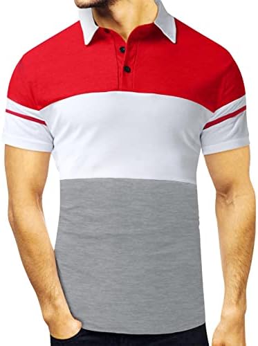 ZDDO машки поло маици мускули кратки ракави во боја на крпеница на крпеница јака врвови лето тенок вклопна обична кошула