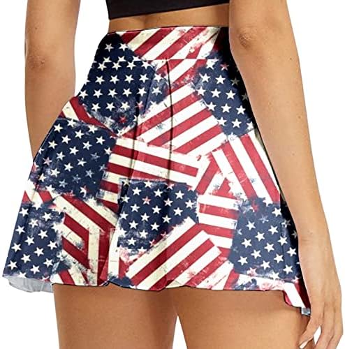4 -ти јули во САД знаме атлетски здолништа со шорцеви за жени со високи половини плетени проточни голф -голф 2 во 1 јога -скерти