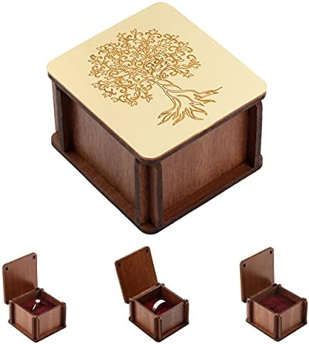 Лусче Дрвена Кутија За Прстен За Свадбена Церемонија Со Мала Кутија За Веренички Прстен - Златно Огледало Ефект Дрво На Животниот Модел
