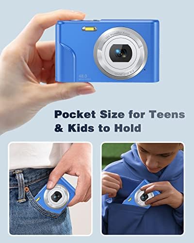 Дигитална камера, Зостуичен автоматски фокус 48MP Детска камера со 32 GB картичка со картички со 16x зум, компактен преносни мини камери