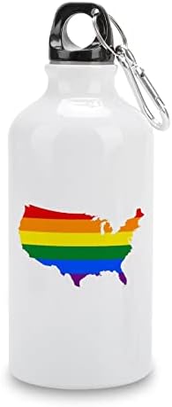 Геј гордост ЛГБТ знаме мапа на Америка Виножито смешно алуминиумско спортско шише со вода со капакот и клуч за патување за кампување
