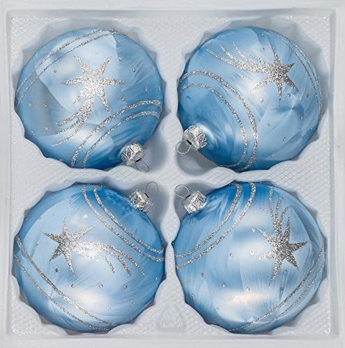 4 рачно изработени Божиќни украси „Сина сребрена комета“ - топки 3,15