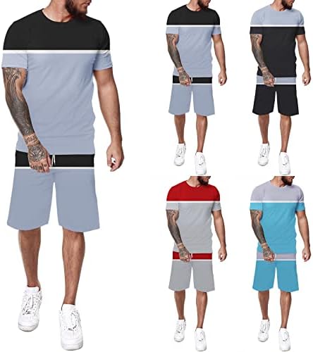 Машки обични тренерки со кратки ракави од кратки ракави одговараат на маица и шорцеви од облека од 2 парчиња
