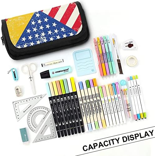 Случај со молив со знаме на гранџ со гранџ со две големи прегради џеб голем капацитет торбичка торбичка за молив за училишни тинејџери