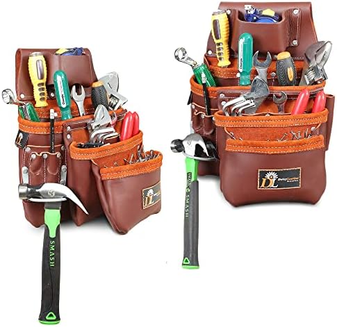 Појас за алатки Daisy Leather, PRO-303 Премиум кожа масло затегнати 27 џебови со тешки алатки, кожен појас за алатки, организатор