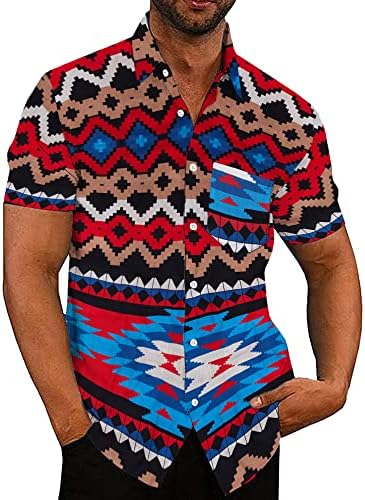 Копче за маички Ацтек надолу со кошула со летни летни летни плажа хавајски кошули со џеб