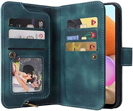 Заштитна футрола паричник кутија компатибилен со Samsung Galaxy A32 4G, PU кожа Тенок телефонски флип случај, магнетски спој за стопанство