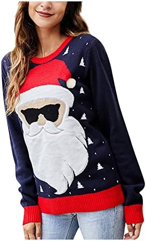 Женски Божиќни џемпери мода симпатична Дедо Мраз тркалезна врат пулвер лабава џемпер