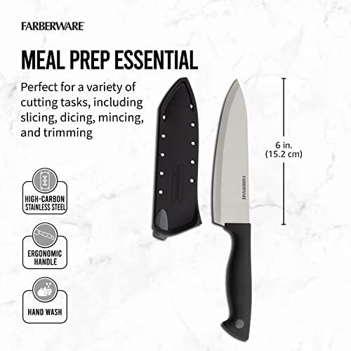 Farberware Edgepeeper 6-инчен нож за готвач со покривка на сечилото за самоостри, нож со висока јаглерод-не'рѓосувачки челик со