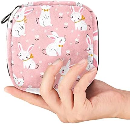 Пинк зајак велигденски зајаче цветни шема санитарна торба за складирање на салфетки, торбичка за менструална чаша, организатор на санитарни