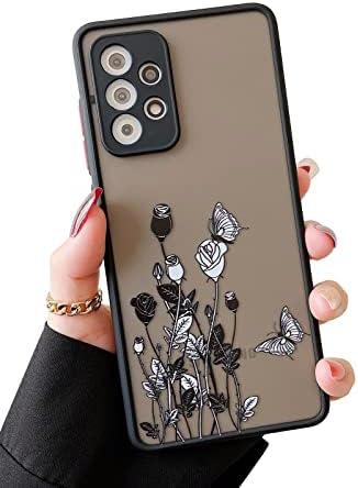 ZTOFERA Компатибилен Со Samsung A32 5G Случај Симпатична, Мат Анти-Гребење Јасна Црна Цветна Пеперутка Роза Отпорна На Удари Лесна Заштитна