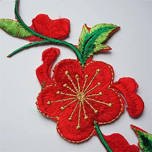 TJLSS 2 парчиња црвени цвеќиња остава рози шијат железо на закрпи извезени значки за облека DIY апликации занаетчиска декорација