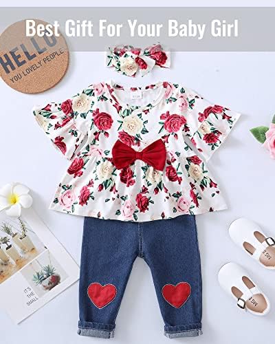 Nzrvaws бебе девојче облека дете дете облека облека за новороденчиња искинаа фармерки рафле цветна леопард кошула пантолона сет девојче 0-4t