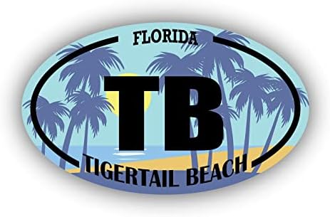 ТБ Тигертил Бич Флорида | Налепници за обележје на плажа | Океан, море, езеро, песок, сурфање, лопатка | Совршен за автомобили, прозорци, лаптопи,