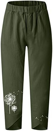 Летните панталони за жени во Гуфесф 2023 година, женски летни исечени памучни постелнини Каприс панталони со панталони со хареми со џебови