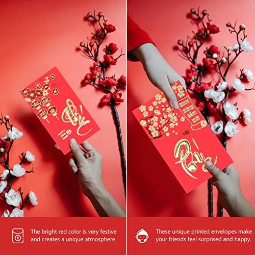 Кисангел 42 парчиња Виетнамски Црвени Пликови Година На Зајакот Црвен Пакет Среќни Пари Пликови Хонг Бао Црвени Пликови Новогодишни