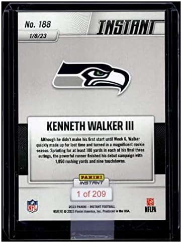 Kenneth Walker III RC 2022 Panini Instant /209 Rookie #188 Seahawks Mt-Mt+ NFL фудбал