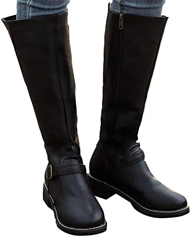Womenенски чизми гроздобер чевли обични густи чизми со ниска потпетици плус големина на патент чизми со патент од теле