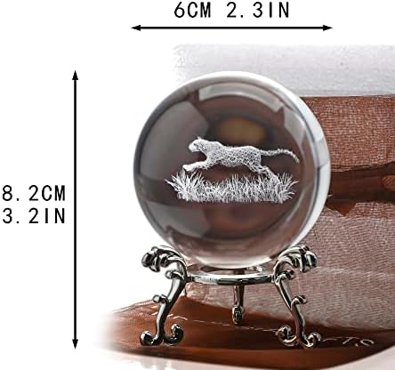 HdcryStalgift 3D ласерска врежана фигура на кристална топка со сребрена база 60мм кристална сфера Медитација заздравување на фенг шуи