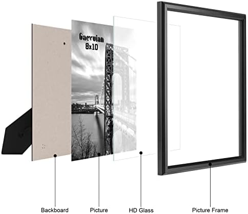 Gaevuian 8x10 Рамки за слики Црн сет од 3, стакло со висока дефиниција, табела на табела и рамка за фотографии за монтирање на wallидови…