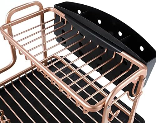 Aloncecjlsj решетката за садови со двојно слој алуминиум Алуминиум мијалник за миење садови за сушење на кујнски организатор