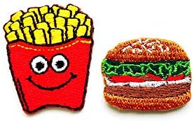 Сет од 2 мали. Мини француски помфрит Хамбургер брза храна Симпатична цртана филм 2 шива железо на везена апликација значка за