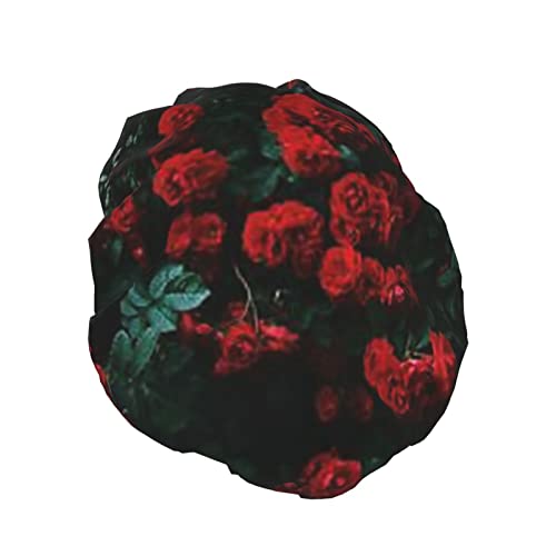 Црвена и црна роза печатена капа за туширање, водоотпорни капачиња за еднократно бања за жени, мажи, момчиња и девојки спа салон