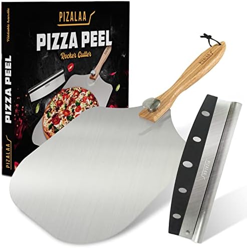 Пица Пица Излупете 12 Инчи Со машина за пица - Лопатка За Пица Од Алуминиум Метал Со Преклоплива Дрвена Рачка За Лесно Складирање, Рокер