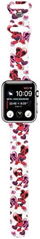 OnederHome Бенд Компатибилен Со Apple Watch Bands 38 40 41mm, Цртан Филм Силиконски Печатени Избледени Симпатична Бенд За Девојка