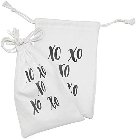 Ambesonne xo ткаенина торбичка сет од 2, прегратки и бакнежи букви напишани класични старомодни калиграфија романса печатење,