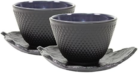 2 Садо Црн Лист Чај Чинија+ 2 Црна Полка Точка Хобнаил Јапонски Леано Железо Чај Чаша Чај
