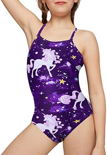 Девојки Едно парче Еднорог костим за капење 3Д печатено лето симпатична галаксиска виолетова бикини малку големи девојки за пливање
