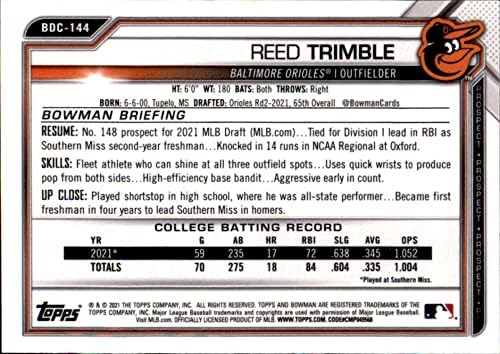 2021 Bowman Chrome Draft BDC-144 Reed Trimble RC RC Dookie Baltimore Orioles MLB Baseball Trading Card